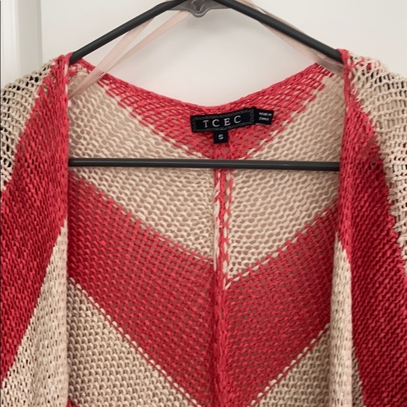TCEC stripe knit open cardigan coral cream size S - Picture 2 of 5